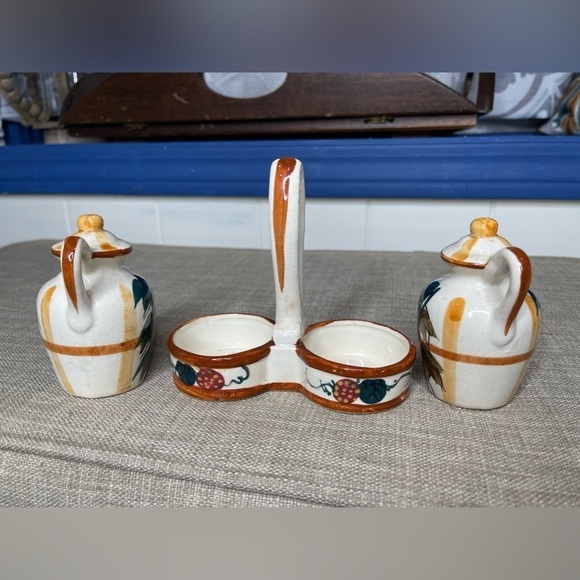 Vintage Nasco Japan Hand Painted Salt And Pepper Shakers Set With Holder Pear - Picture 6 of 9